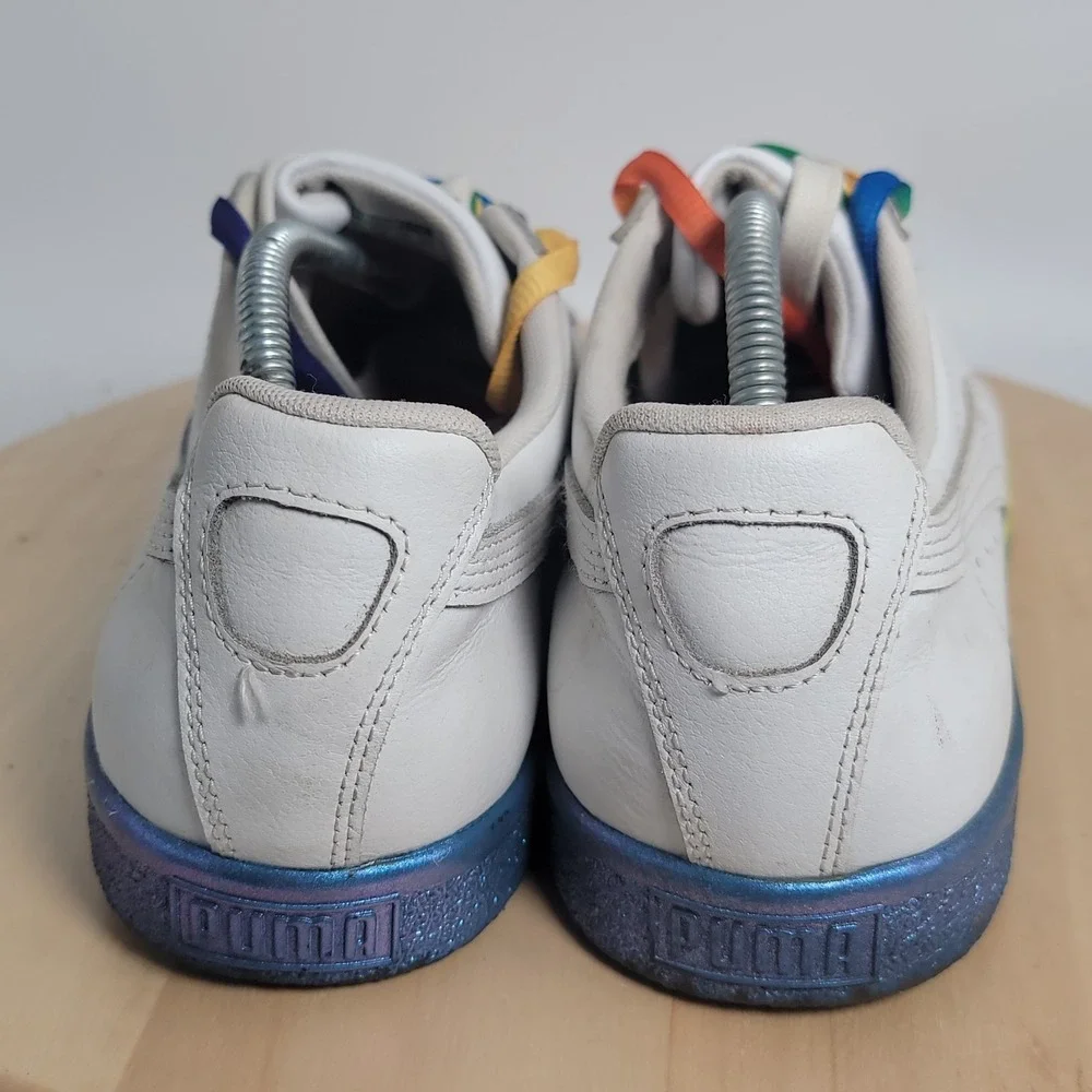 Puma Clyde Pride PRD NYC White Leather Sneakers Men's Size Rainbow